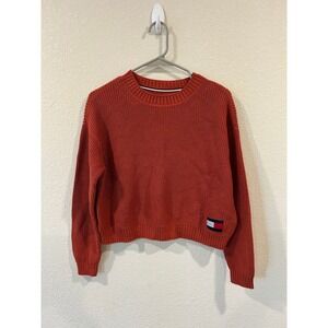Tommy Hilfiger Women Rust Orange Knit Cropped Sweater Pullover S
